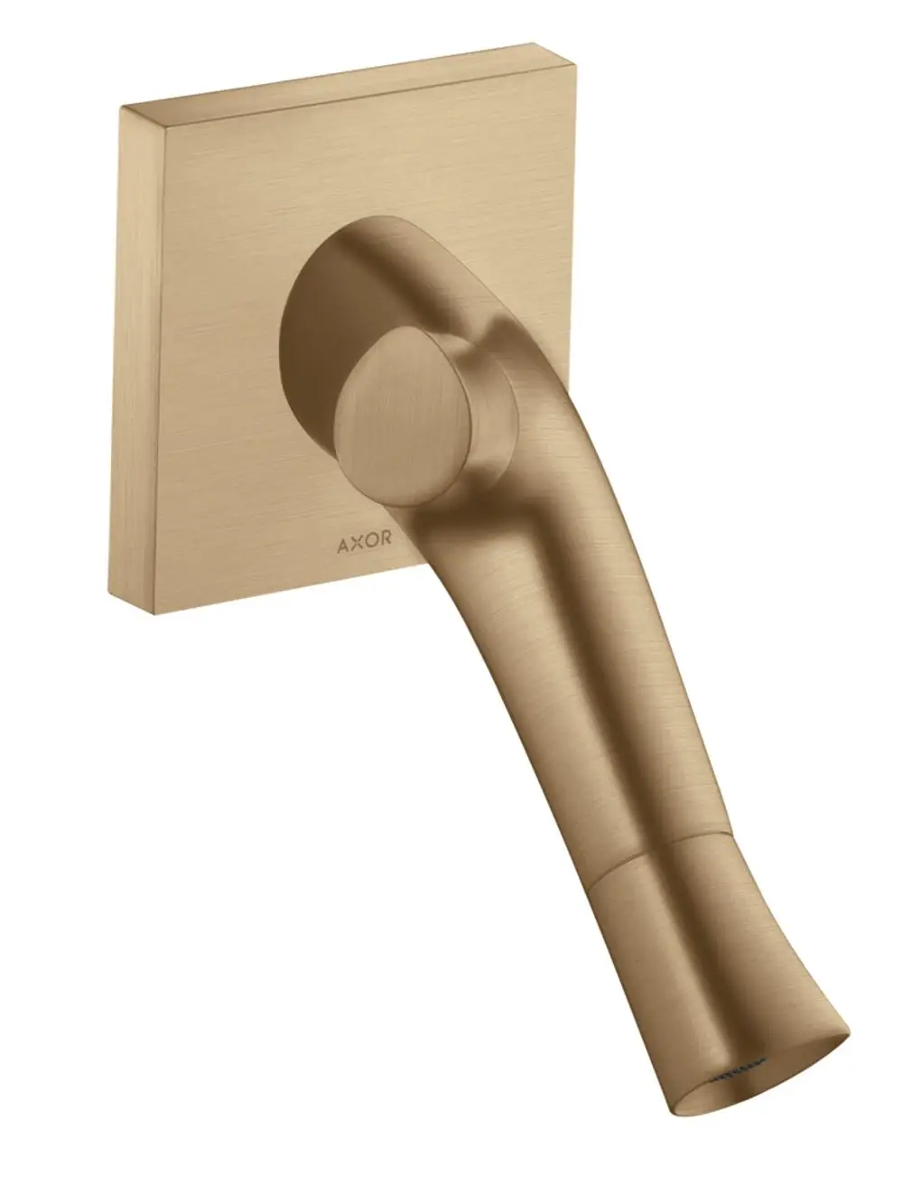 Brushed Bronze Waschtischmischer mit fließender Auslaufstruktur von AXOR, geeignet für die Wandmontage, bündig in die Wand integriert.